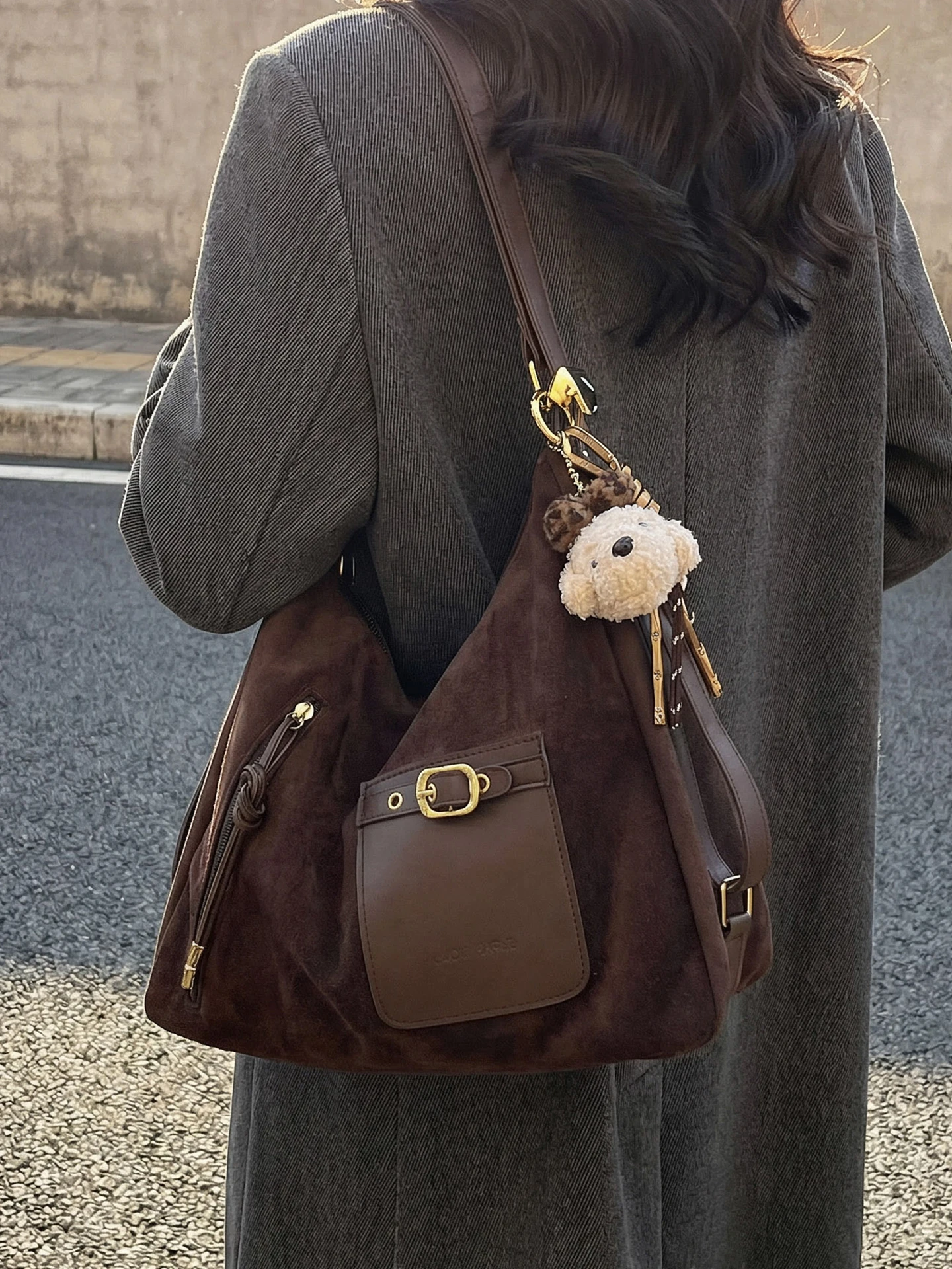 

Замшевая кожаная сумка-тоут, женская большая сумка Capaci для пригородных поездок на одно плечо, универсальная сумка в стиле ретро с двойным уплотнением