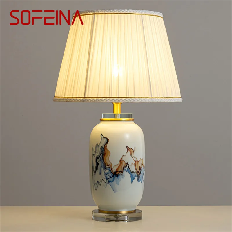 

SOFEINA Modern Ceramics Table Lamp Luxurious Living Room Bedroom Study LED Originality Brass Desk Light