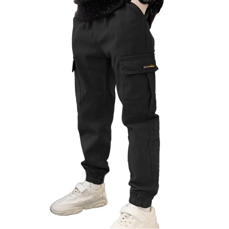 Boy's Cargo Pants Elastic Waistband Multiple Pockets Breathable Fabric Spring Fall Winter 5-15Y Boy's Clothes for Casual Wear