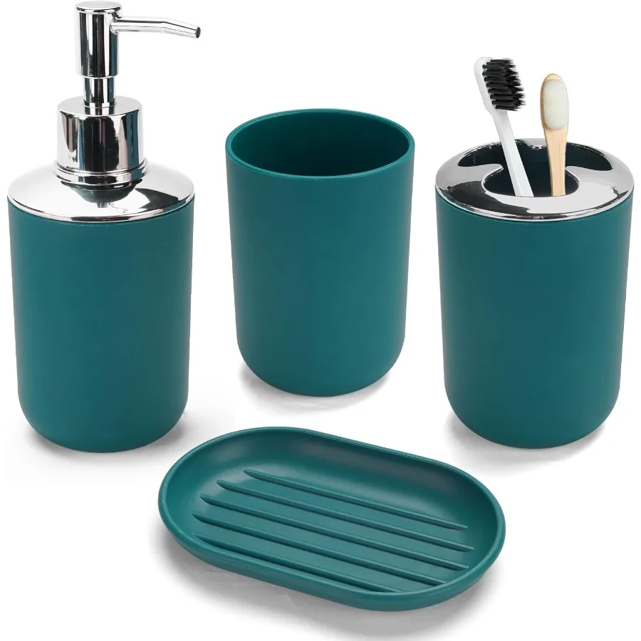 

4 Pcs Blackish Green Bathroom Accessories SetBohemian Bathroom Toothbrush Holder Set.Ilude Soap Dispenser Soap Dish Toothbrush