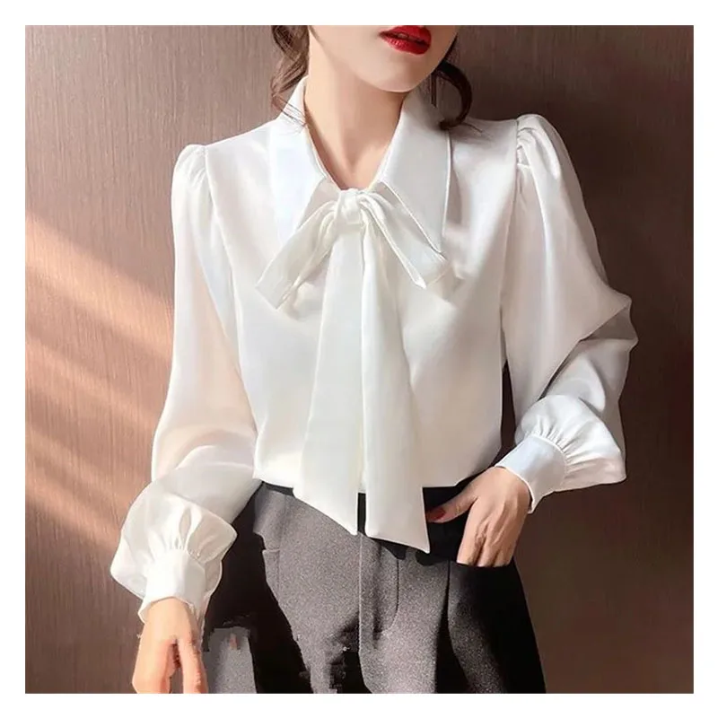 

Casual Turn-down Collar Women Clothes Solid White Blouses Tops Autumn Full Sleeve Female Shirts Elegant Ladies Blusas Loose Shir