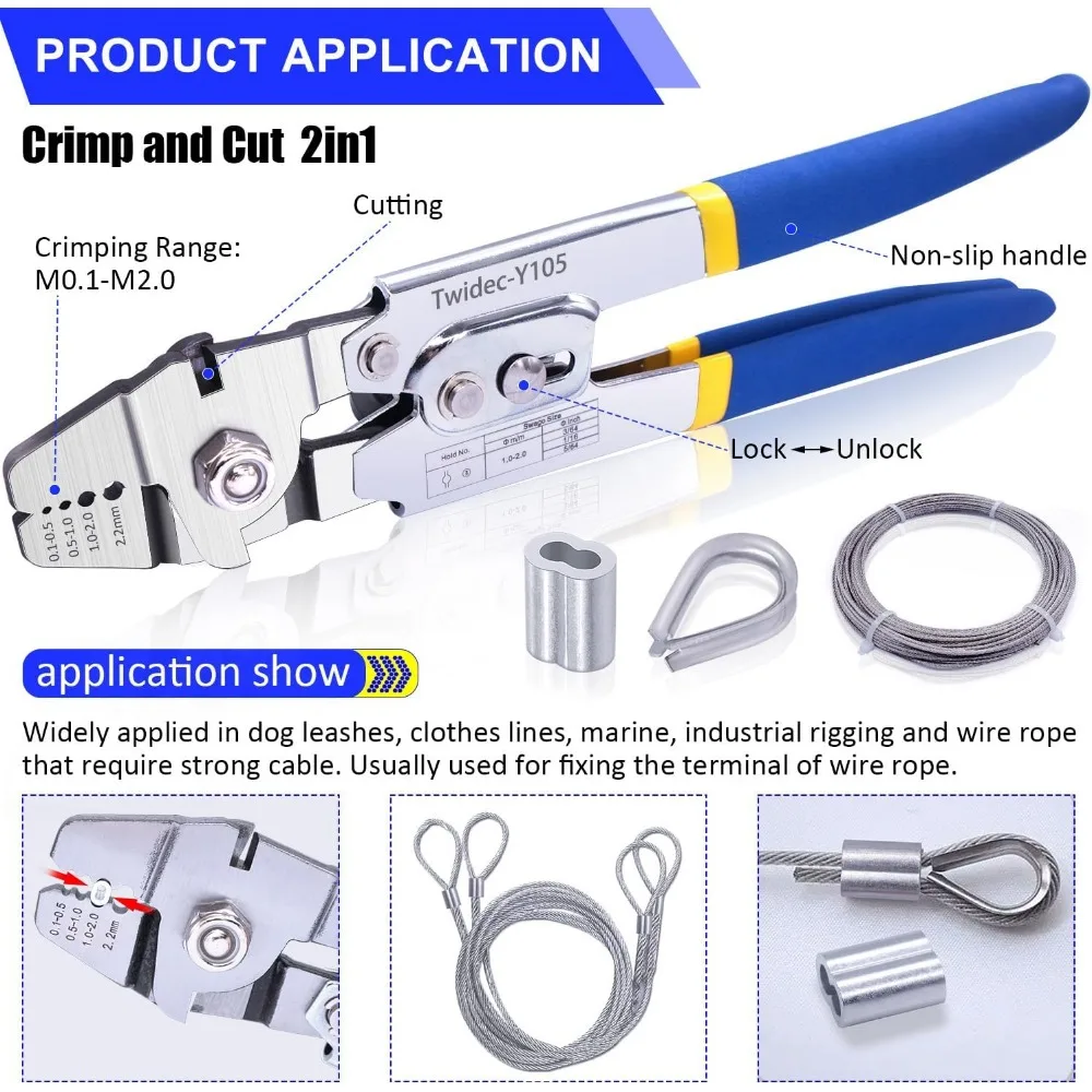 Wire Rope Crimping Tool Kit with 240 Sleeves, 165FT Cable, Thimbles & Cutter for DIY and Industrial Use