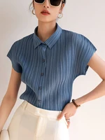 Miyake Pleated Cardigan Single Breasted Short Sleeve Polo Shirt Women Spring Summer Korean Fashion Causal Comfortable Clothing - Image 5