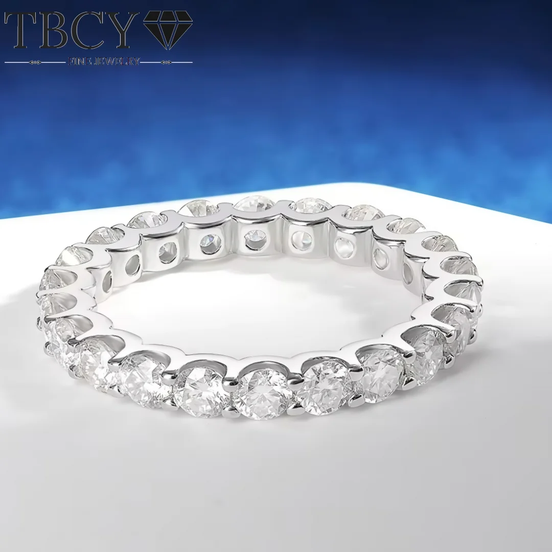 TBCYD D Color Full Moissanite Stackable Ring S925 Stering Silver Sparkling Diamond Cut Eternity Band Party Jewelry Gift for Her