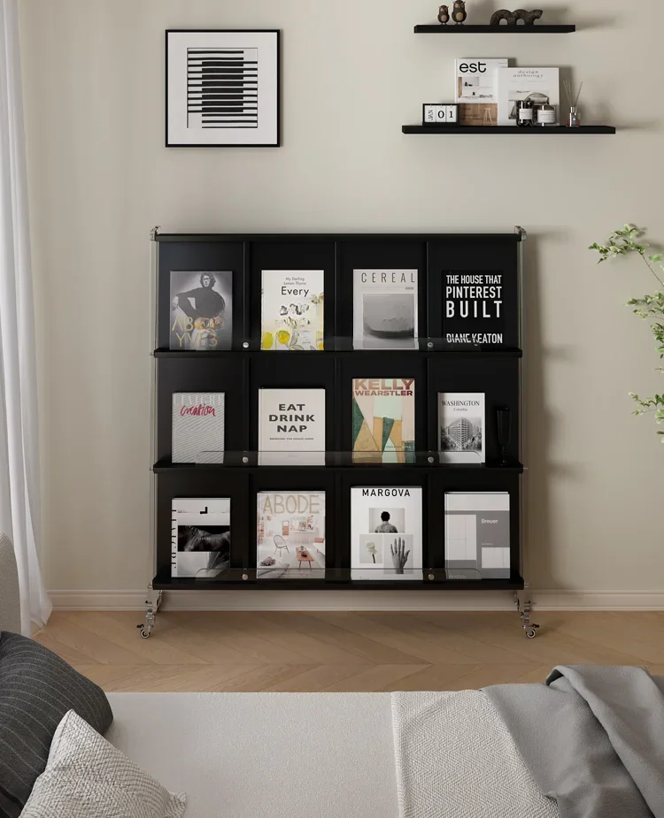 Living room magazine rack ins wind reading display bookshelf newspaper rack floor mobile book storage rack