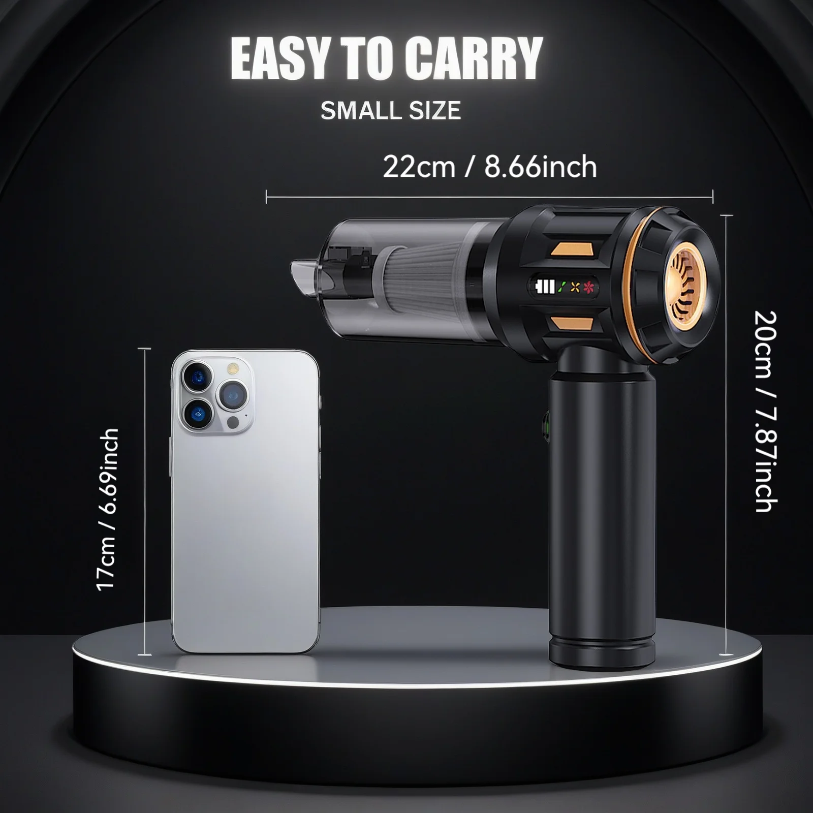 17000Pa High Suction Power Rechargeable Portable Car Vacuum Cleaner with Digital Display Screen and LED Light, 2000mAH*3