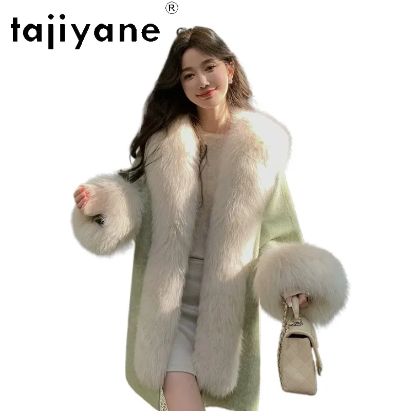 TAJIYAN High Quality Wool Coat Women New Double Sided Woolen Cape Coat Women Winter Jacket Loose Overcoat Fox Fur Collar Пальто