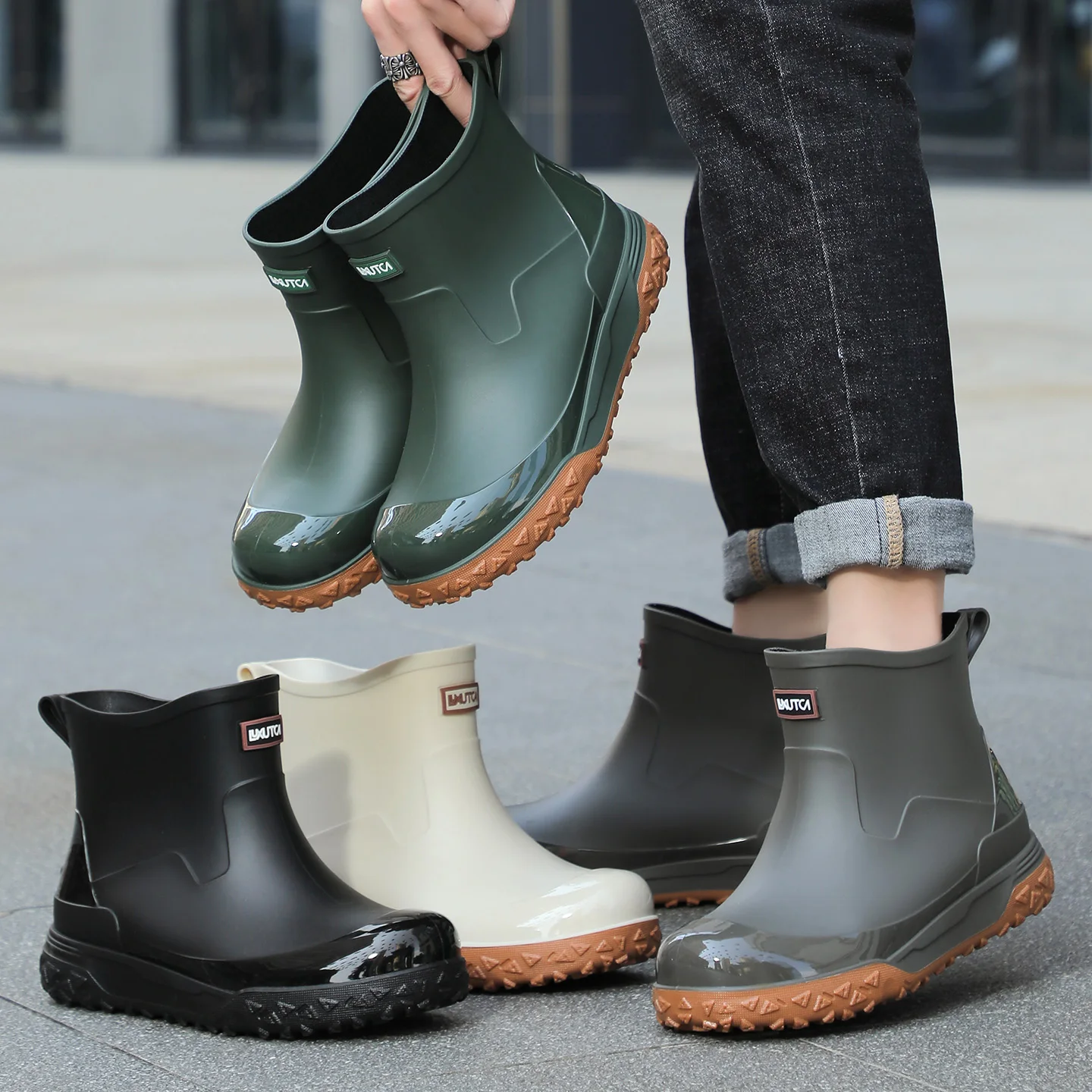 Men Short Ankle Rain Boots Waterproof Non‑Slip Rubber Rain Shoes Outdoor Work Garden Casual Water Boots Big Size 39‑45
