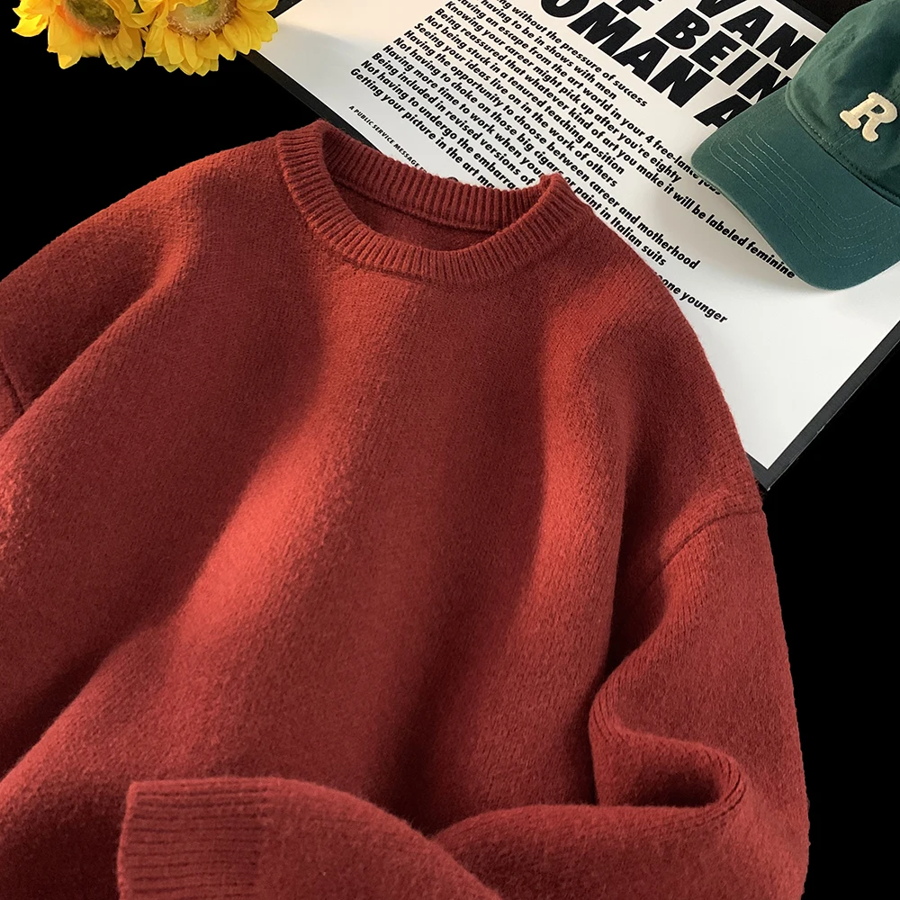 

Мужской свободный свитер с круглым вырезом, повседневный, универсальный, однотонный, весна-осень, новый, удобный, модный