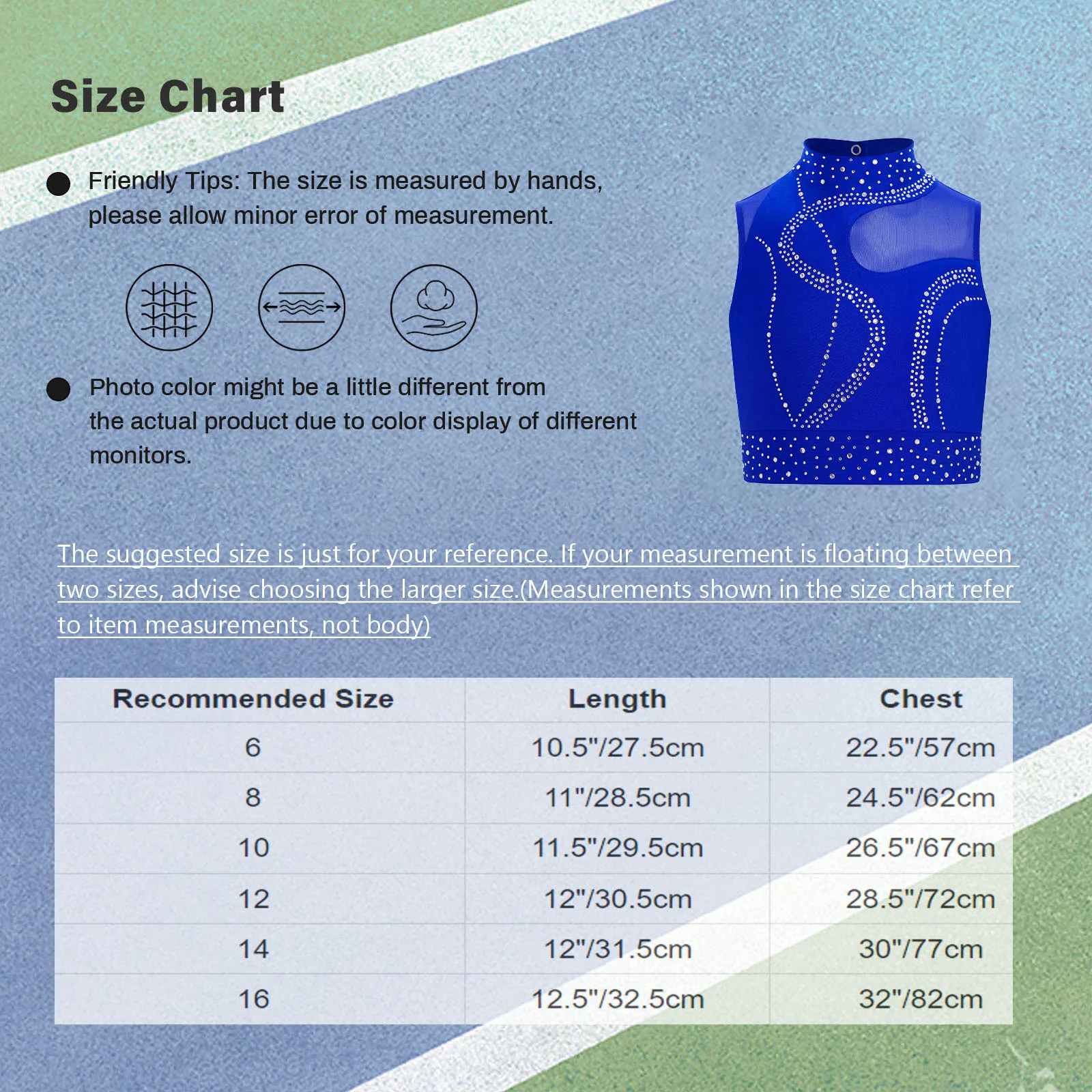 لامعة الراين الجمباز الرقص القمم أطفال بنات الشكل التزلج أداء المنافسة زي بلا أكمام بقماش شفاف المحاصيل الأعلى #6