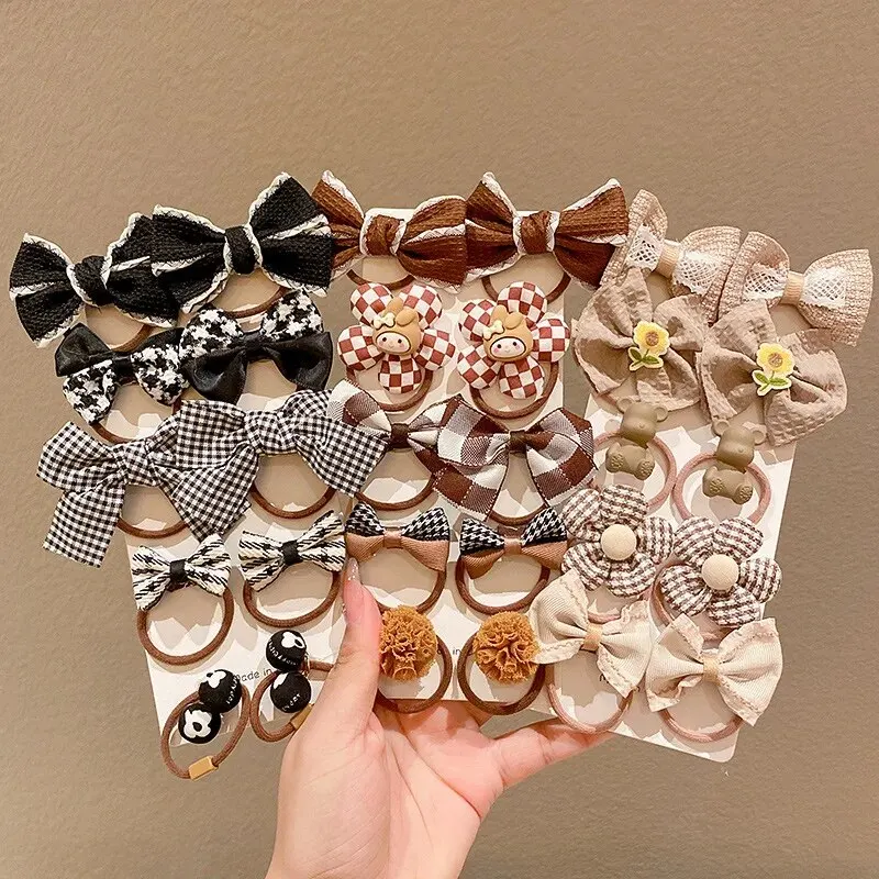 10 pçs/set meninas dos desenhos animados faixa de cabelo doce arco laços de cabelo elástico de borracha princesa flor scrunchies crianças acessórios para o cabelo