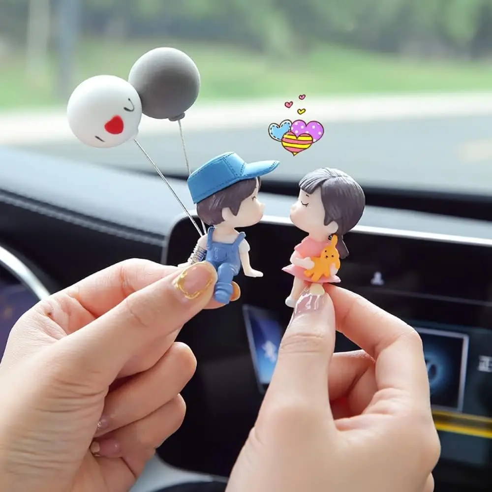Anime Couples For Car Ornament Model Cute Kiss Balloon Figure Auto Interior Decoration Pink Dashboard Figurine Accessories Gifts image 3