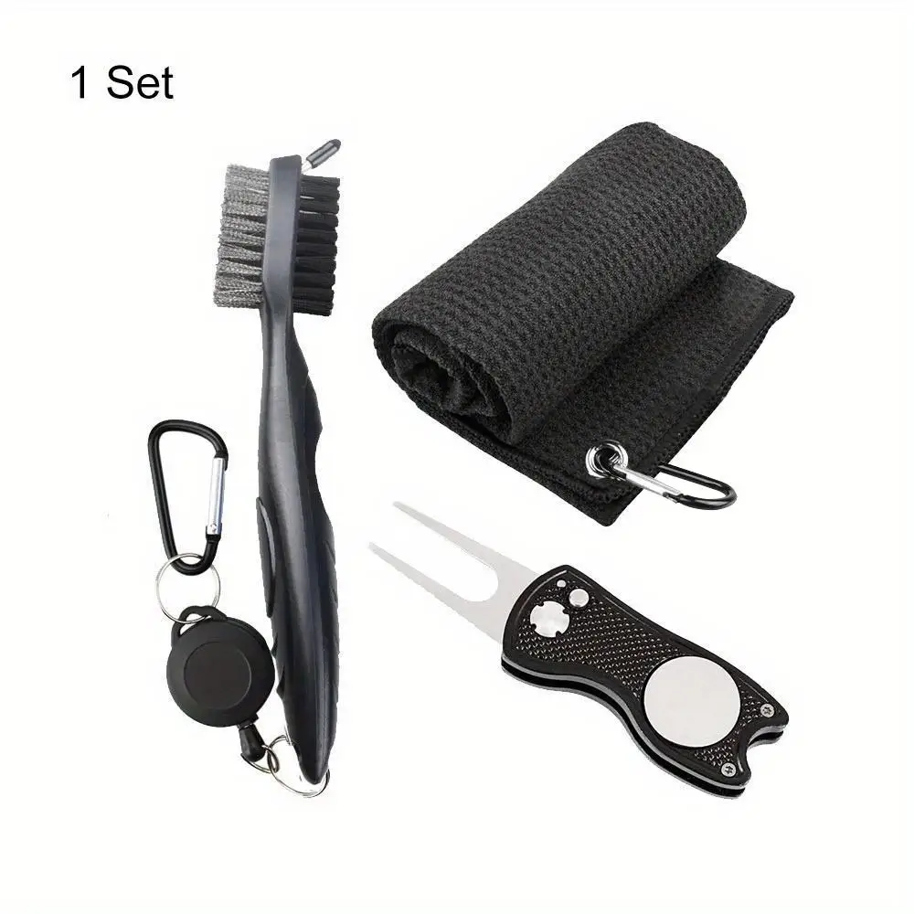 

1 Pc Black Golf Towel Microfiber Waffle Pattern Golf Towel (30*30cm, 12*12in ) | Club Groove Cleaner Brush | Foldable Divot Repa