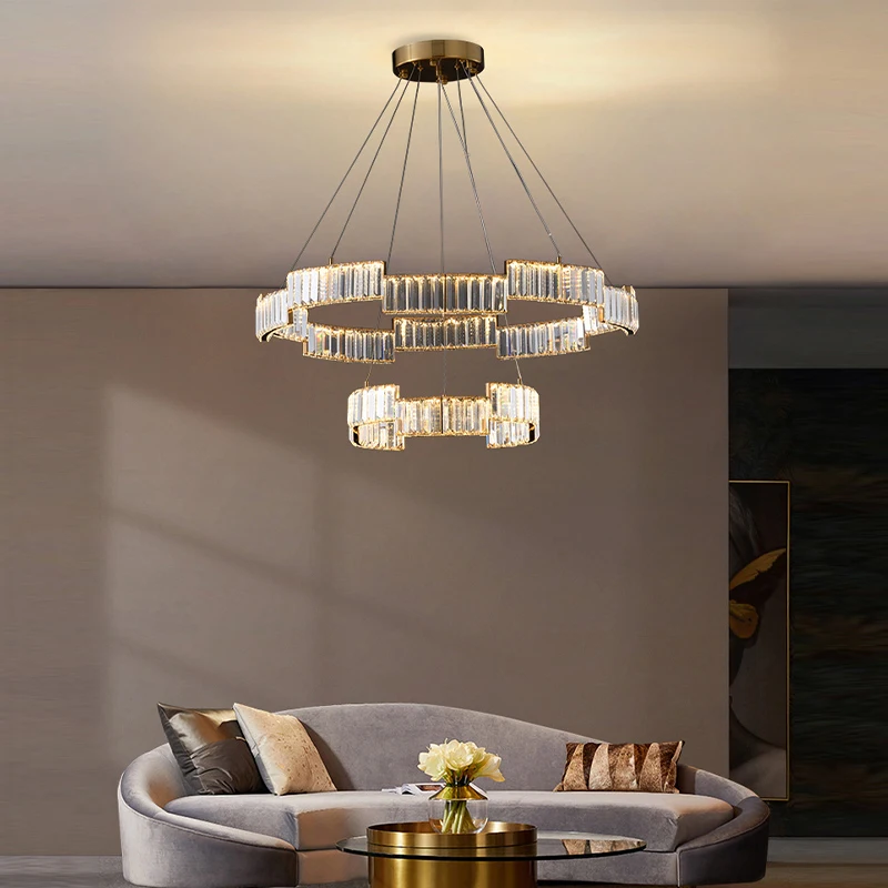 Staircase Pendant Lights Crystal European Villa High Ceiling Lights Hanging Lamps for Living Room LED Lustre Home Cottage Decor