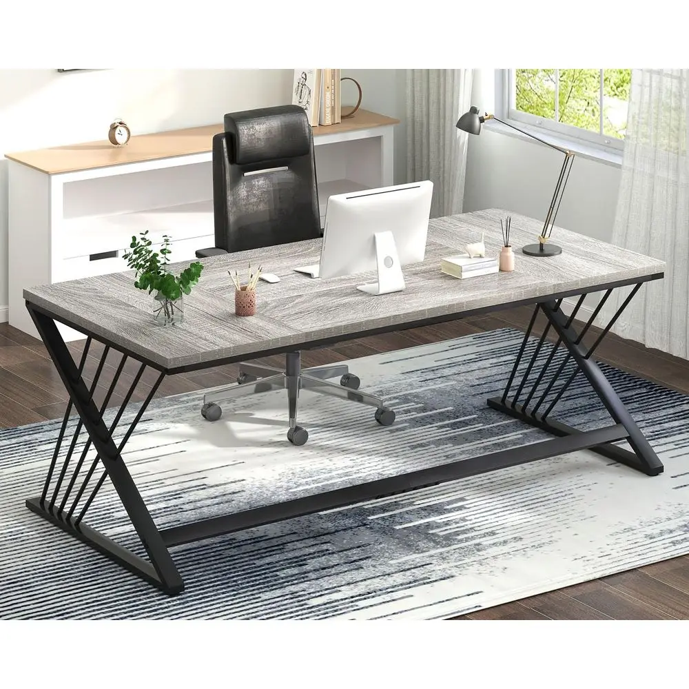 70.9" Industrial Computer Desk with Z-Shaped Legs, ern Home Oice Desk or 2 Person, Large Gaming Executive Workstation Study Tabl