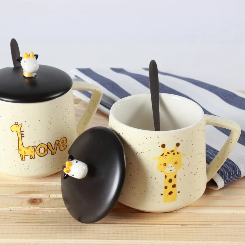 Creative cartoon ceramic cup hand painted cute giraffe Mug oatmeal breakfast coffee cup couple gift water cup