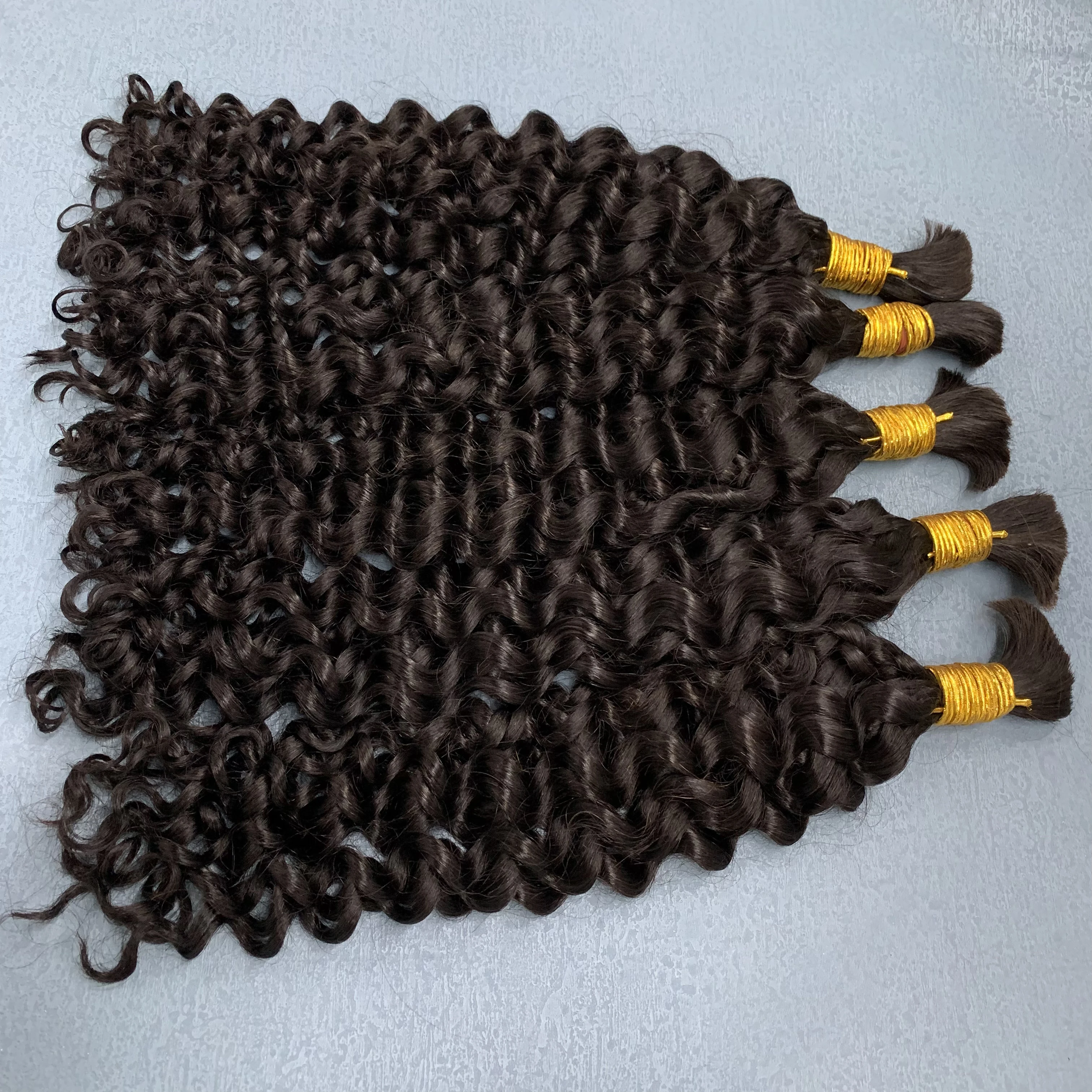 ボヘミアンブレイズ用人毛エクステ 10A ディープウォーターウェーブ バルク人毛 100%バージン ノーウェフト カールヘアエクステ ナチュラルカラー