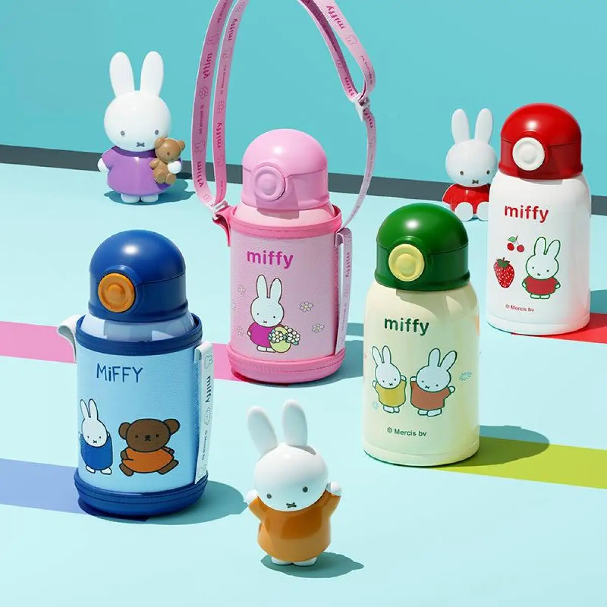 

500 Ml Miffy Rabbit Kawaii Cartoon Stainless Steel Thermos Cup Cut Anime Portable Water Cup Large-Capacity Straw Thermos Cup