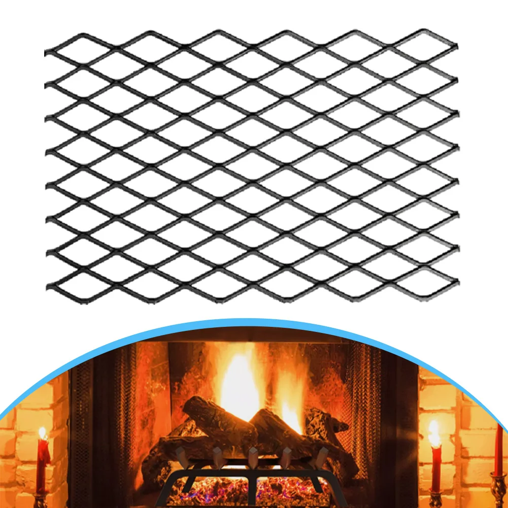 1Pcs Fireplace Ash Retainer Black Steel Fireplace Grate Ember Retainer Grille Mesh Wood Stove Fire Burning Accessories