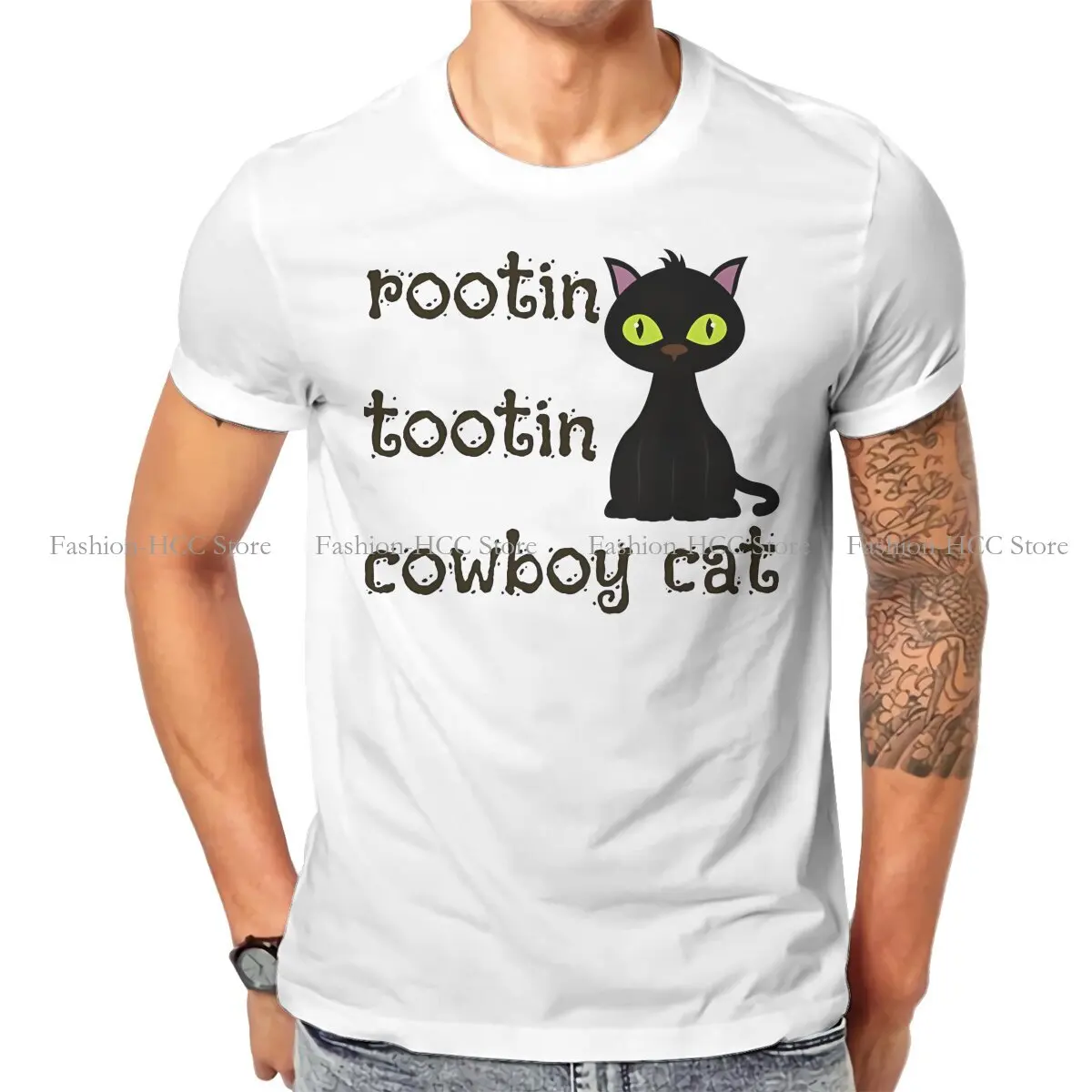 Rootin Tootin TShirt for Men Cute Black Cat Basic Leisure Tee T Shirt Novelty Trendy