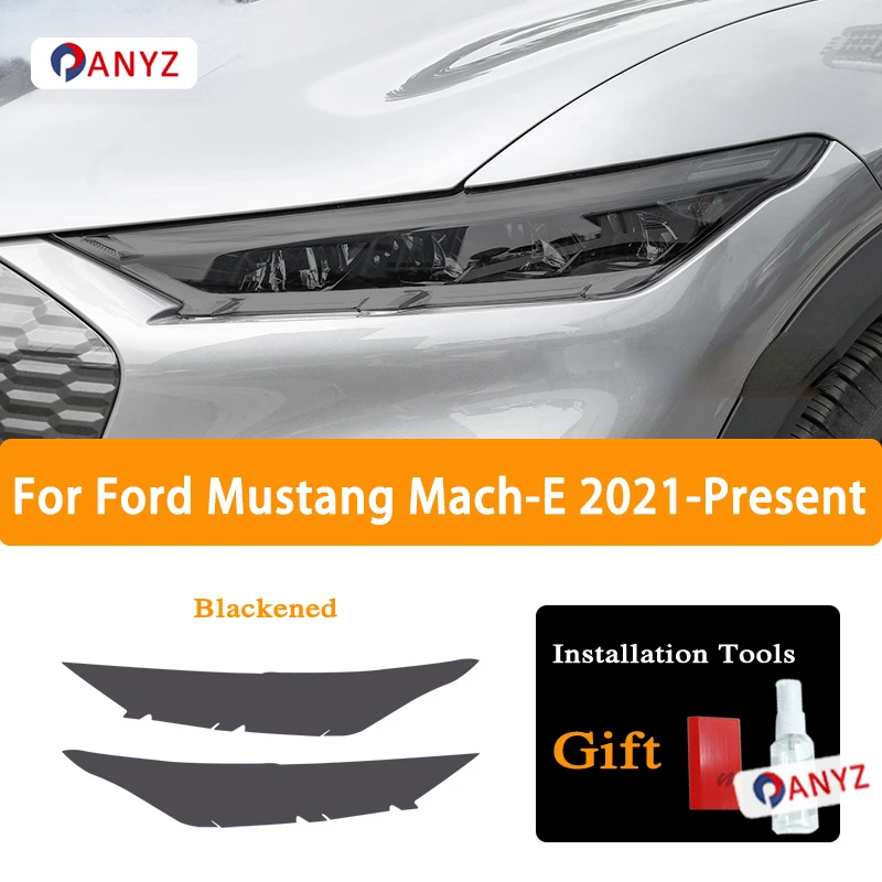For Ford Mustang Mach-E 2021-2022 Front Light Headlamp Transparent Smoked Black TPU Sticker Car Headlight Protective Film Repair