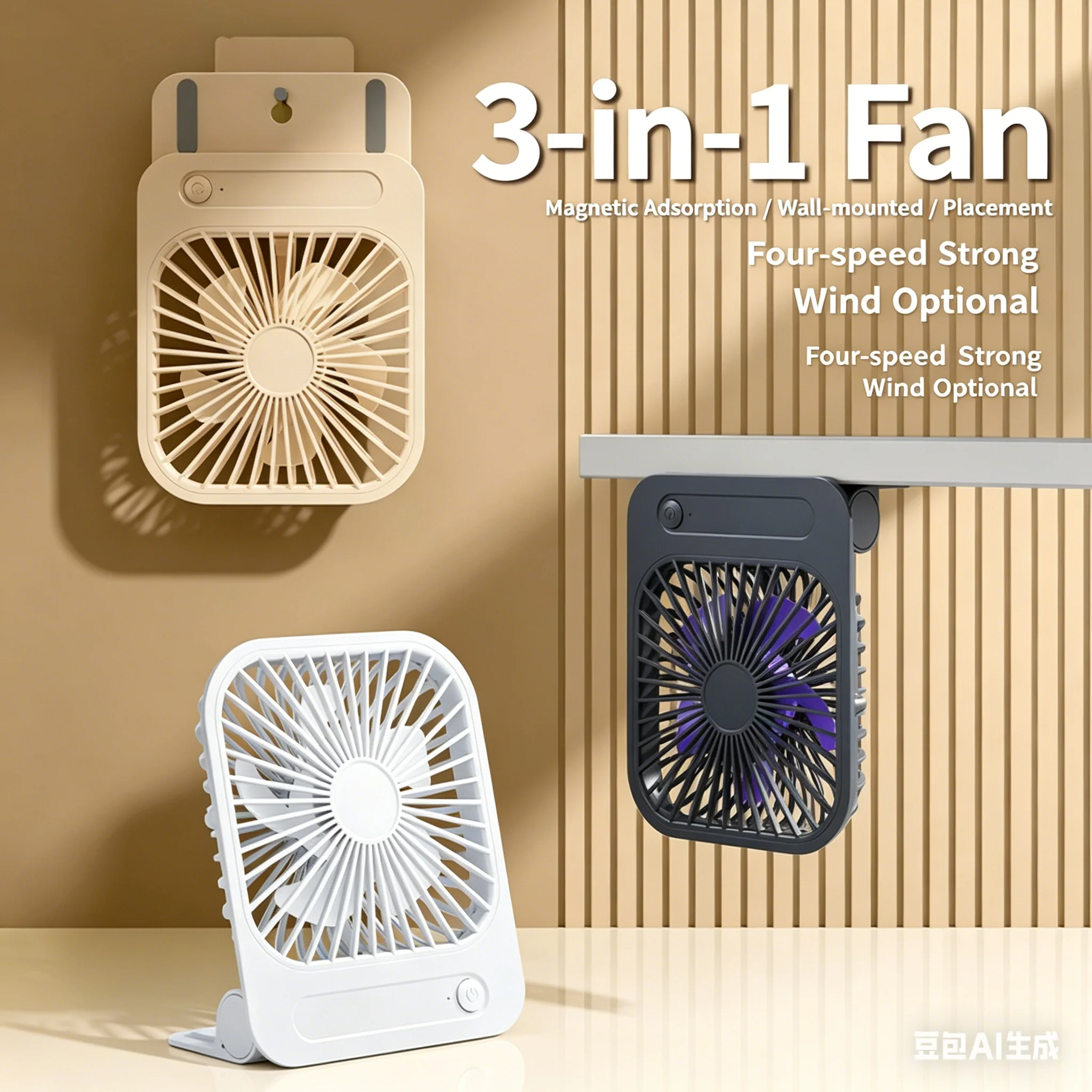 Ultra Quiet Rechargeable Mini Fan, Portable Magnetic Wall-Mounted Fan for Office, Dorm and Kitchen