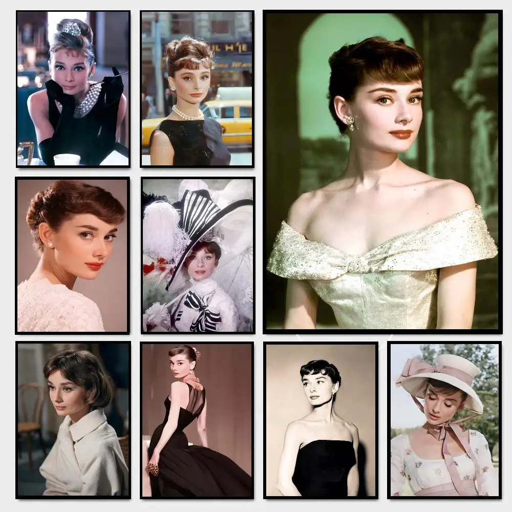 Audrey Hepburn Portrait Poster Moisture-proof Self-adhesive Decor Living Room Bedroom Party