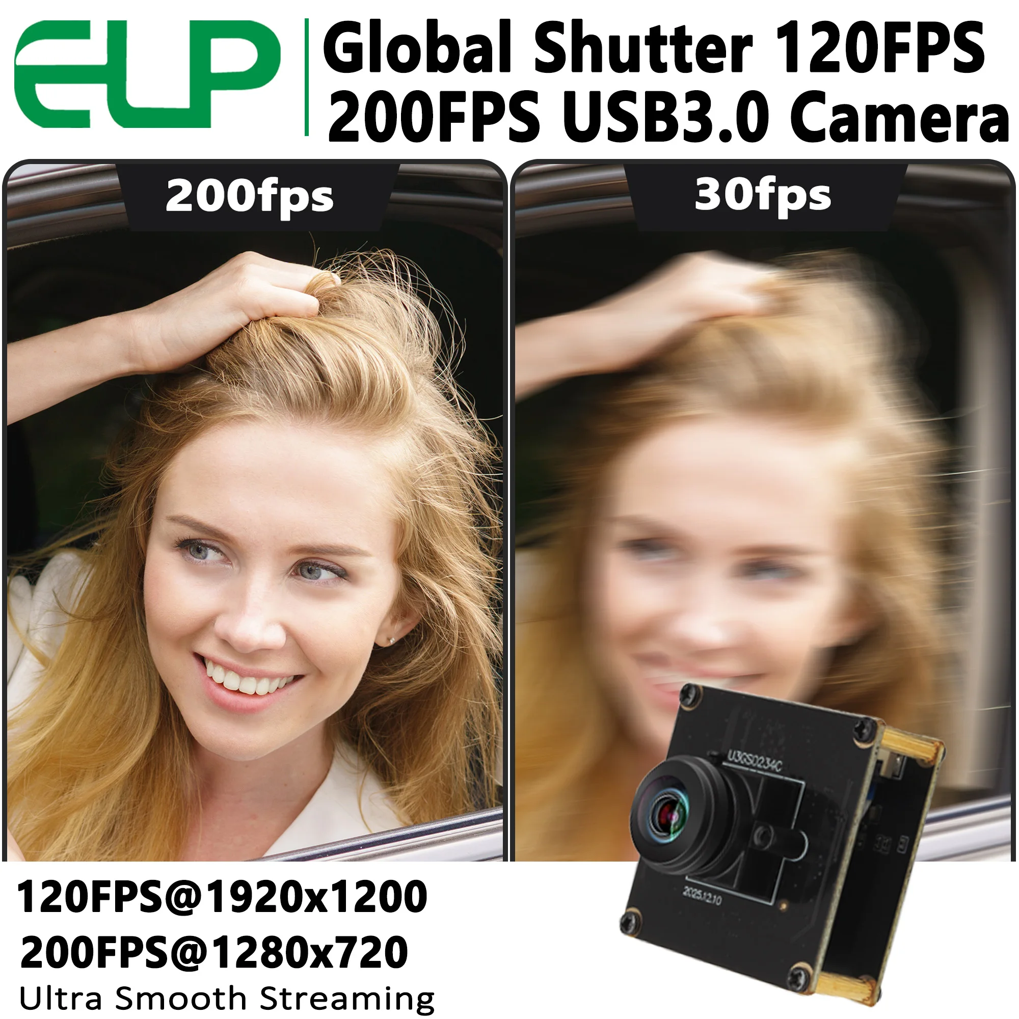 120fps/200fps Global Shutter Industrial USB 3.0 Camera Module AR0234 2.3MP 1920x1200 High Speed USB Webcam with Fisheye Lens