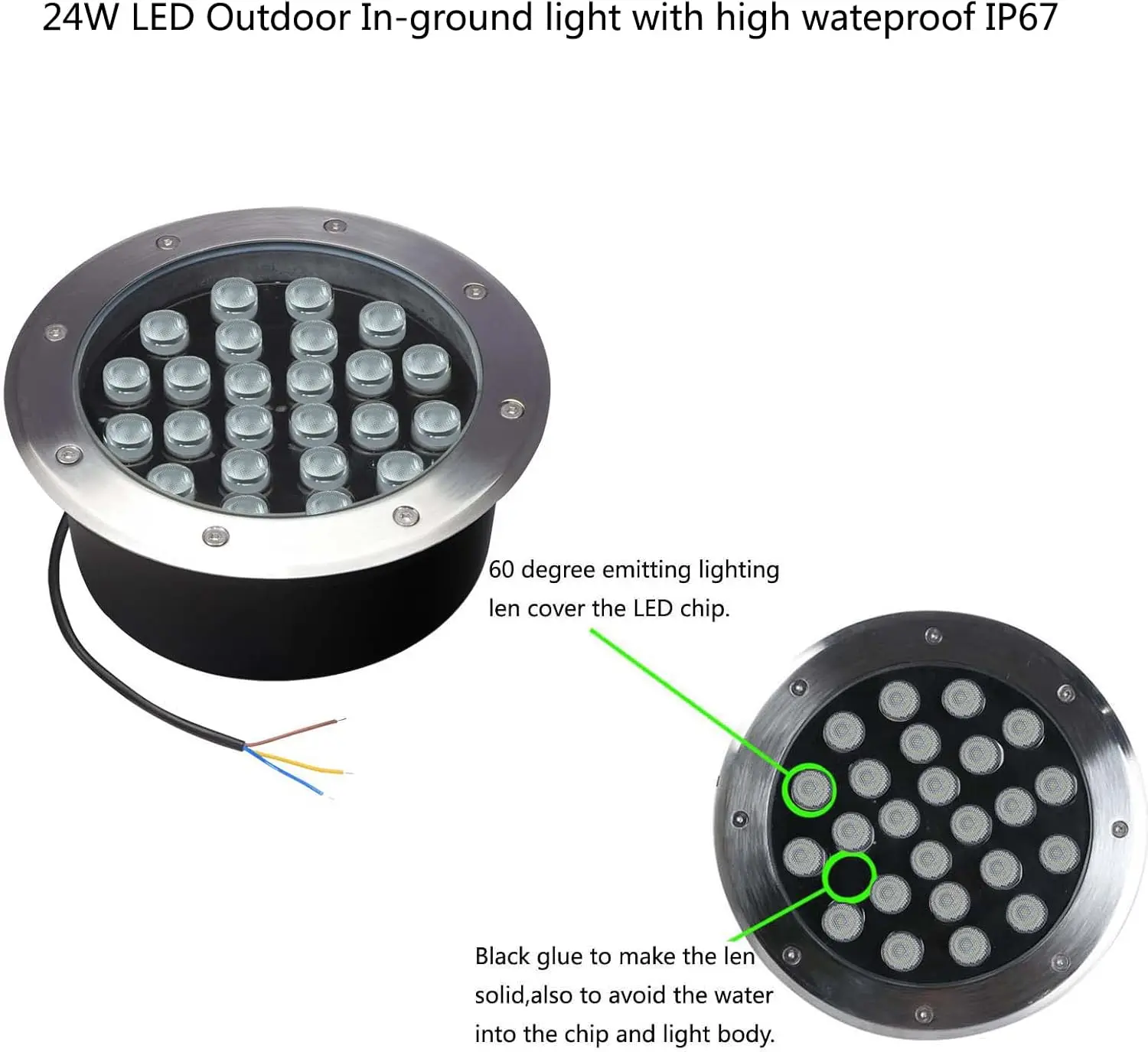 Outdoor Ground Lights 24W,Diameter 250mm,Light Line Voltage,Waterproof IP67,Wired Well Lights 220V12V Pathway,Walkway,Step,Deck