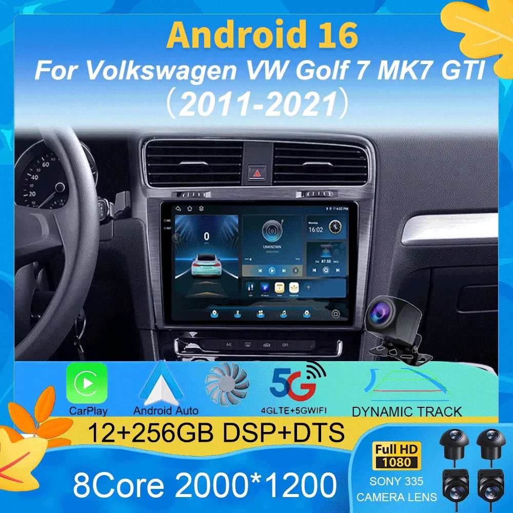 

Автомагнитола с мультимедиа и видеоплеером на Android 16 для Volkswagen Golf 7 2011-2021 MK7, навигация GPS, 5G Wi-Fi, CarPlay, камера 360°
