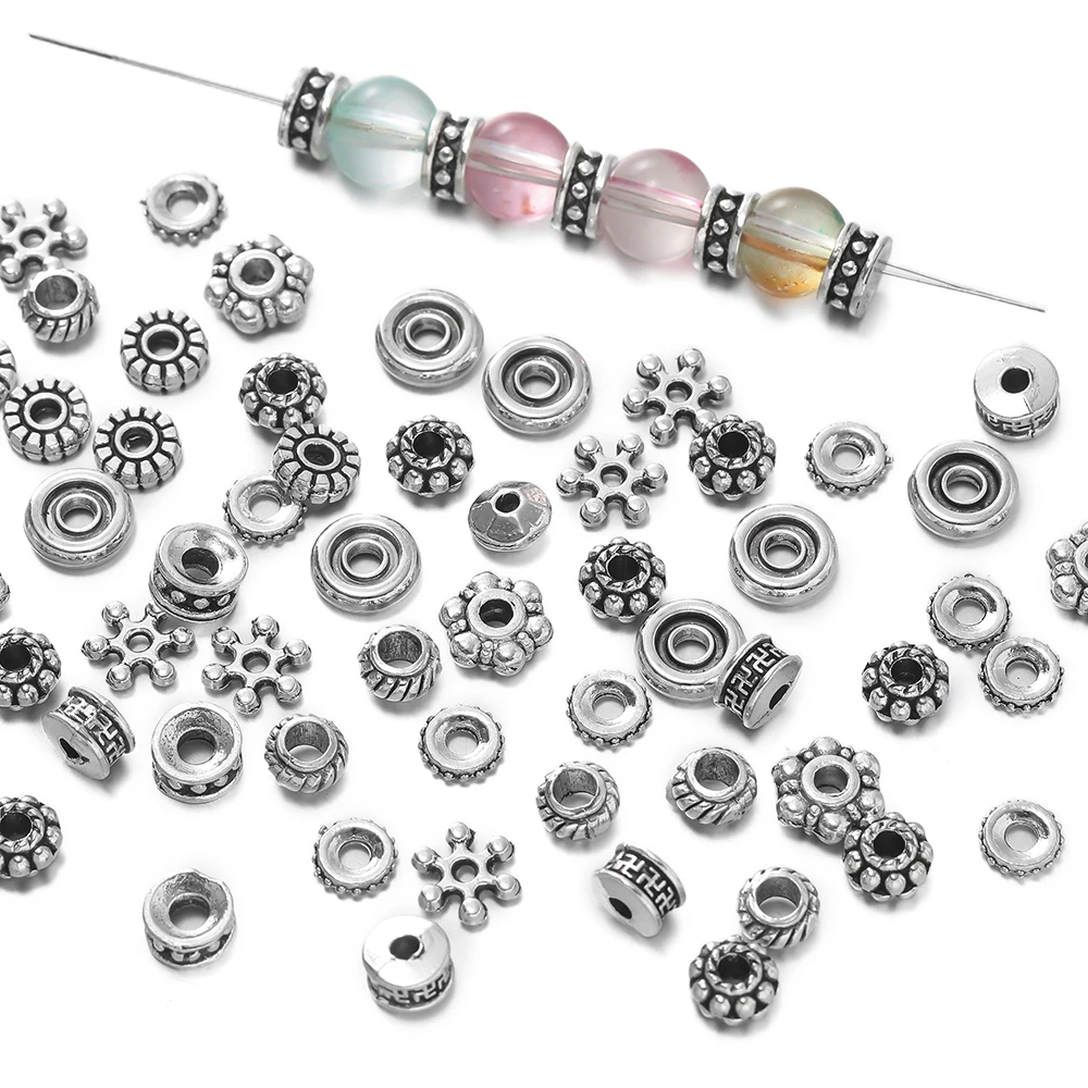 50 pz/lotto Metallo Foro Grande Perline Del Distanziatore Per La Produzione di Gioielli Fiocco di Neve Branello Allentato Per Il Braccialetto FAI DA TE Creazione di Gioielli Forniture