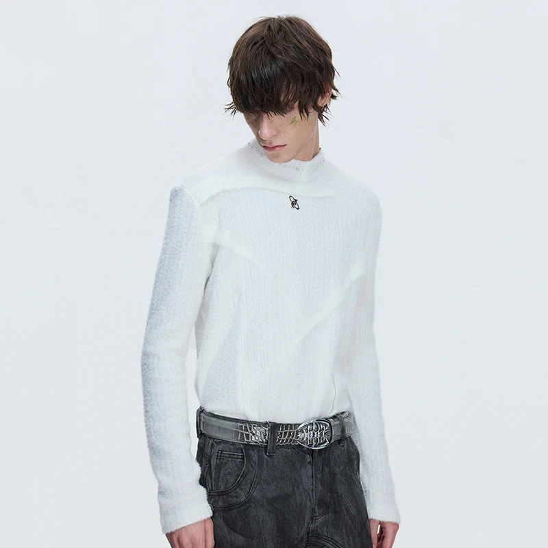 LUZHEN Pearl Diamond Patchwork Decorate Round Neck Long Sleeve T-shirts Men's 2026 New Solid Color Elegant Casual Tops JY6144
