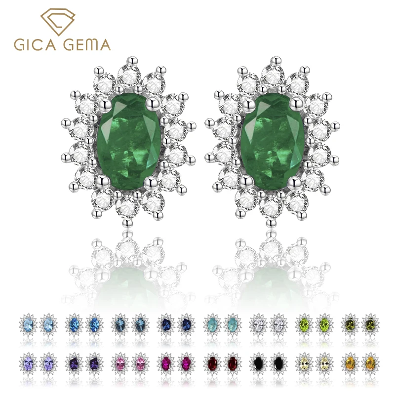 Gica Gema New Multicolor 4*6mm Oval Flower Stud Earrings For Women Wedding Party Minimalist Fashion Jewelry Valentine's Day Gift