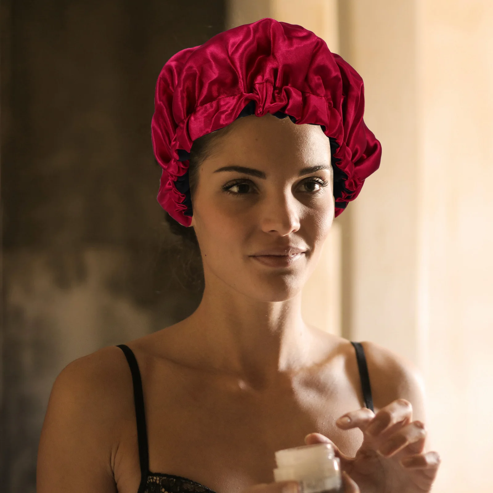 

Elastic Hair Care Bonnet Silky Large Size Sleep Hat for Women Frizz Control Hair Accessory