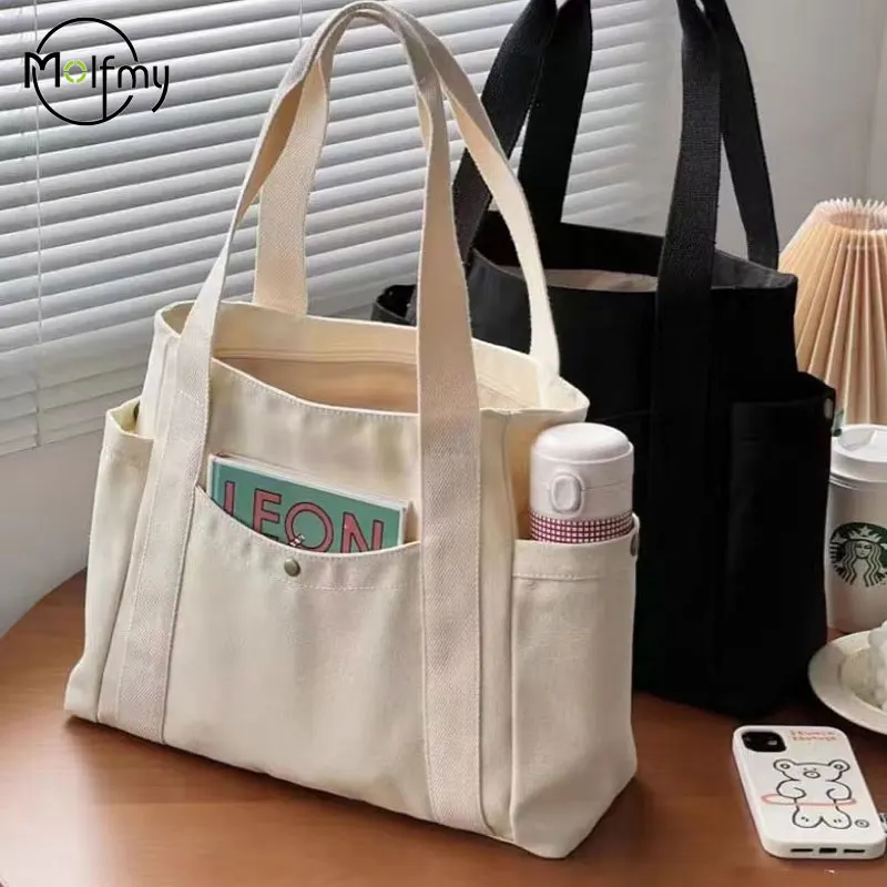 Large Capacity Canvas Tote Bags Solid Letter Versatile Handbag for Commuter Work Student Class Underarm Women\'s Bag shopping bag