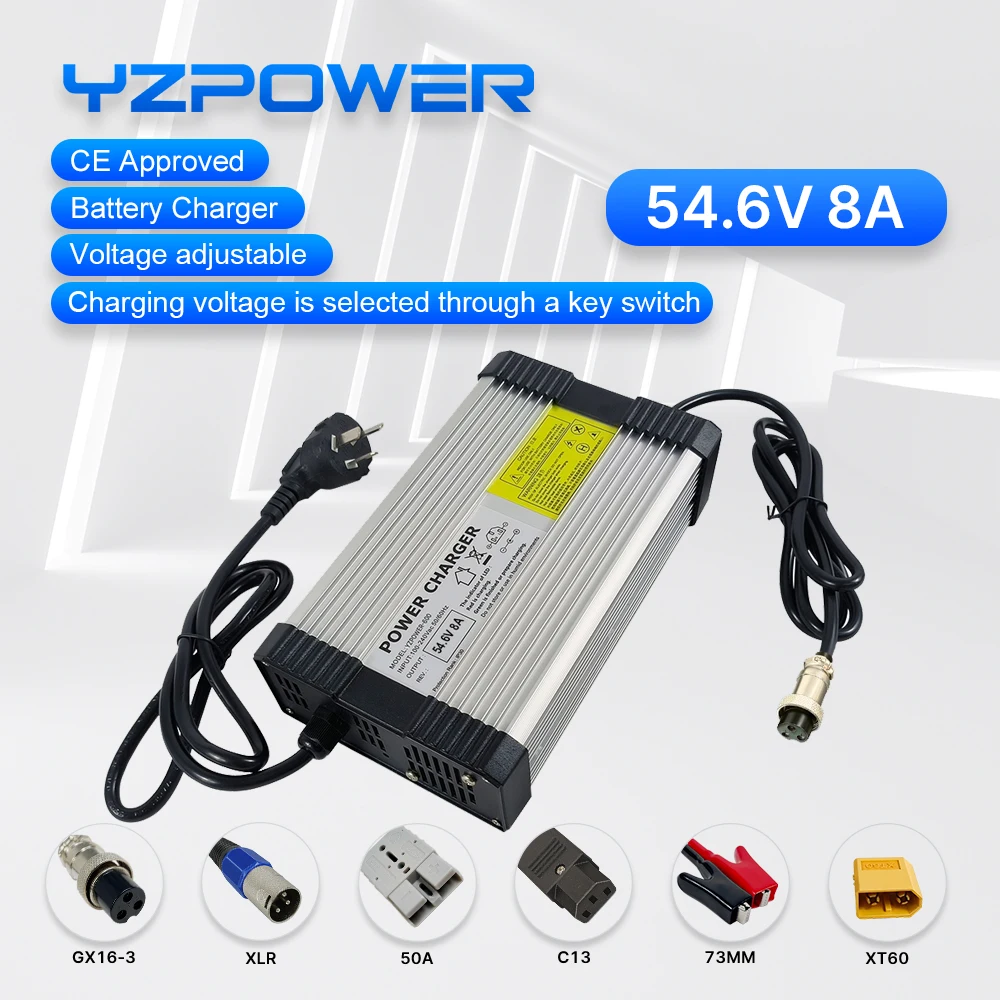 

YZPOWER 54.6V 8A lithium battery charger 13S 48V charger lithium battery pack universal intelligent fast charging with fan