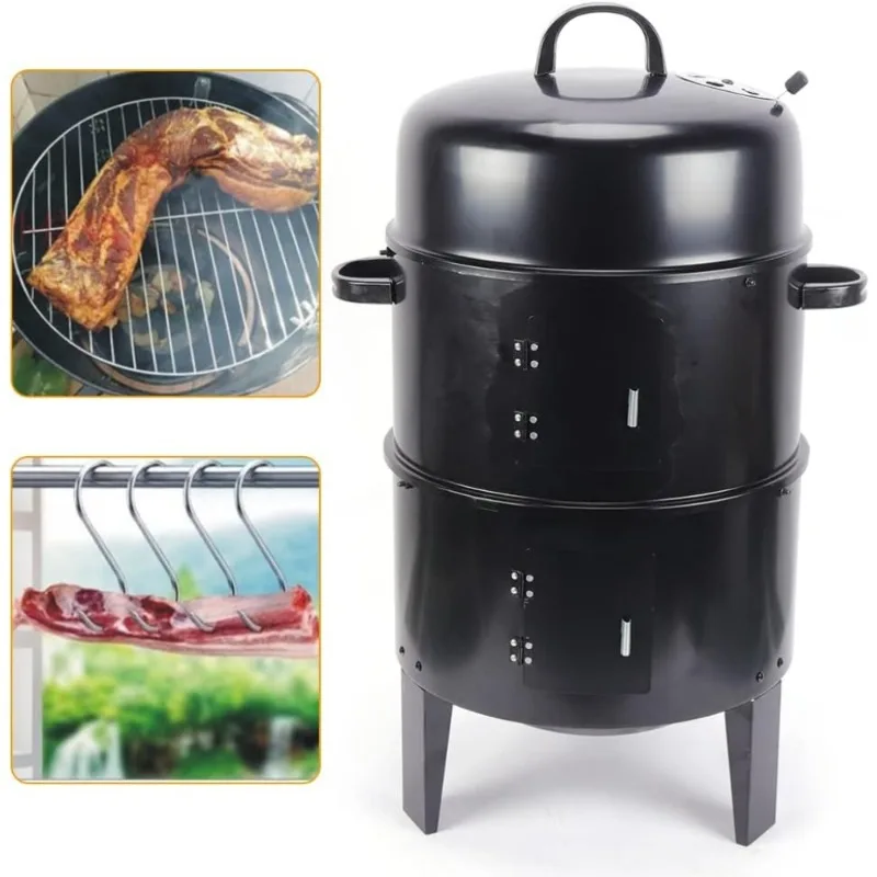 Charcoal Smoker BBQ Grill Heavy Duty 3-in-1 Barbecue Smoker Grill for Garden Grilling Camping Outdoor Cooking