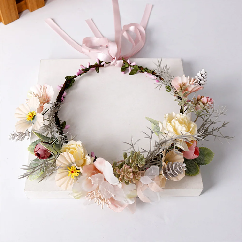 Diadema de flores para mujer y niña, corona de flores para novia, accesorios para el cabello, corona bohemia para fiesta de boda y primavera, tocado