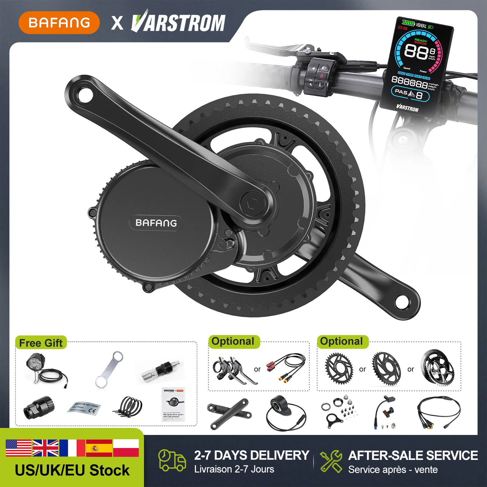 [US Stock] BAFANG 48V 500W 750W 52V 1000W CAN Mid Drive Motor BBS02B BBSHD Bike Electric Bike Conversion Kits w/ Display for Mountain Bike Road Bike M615 MM G320.1000.C