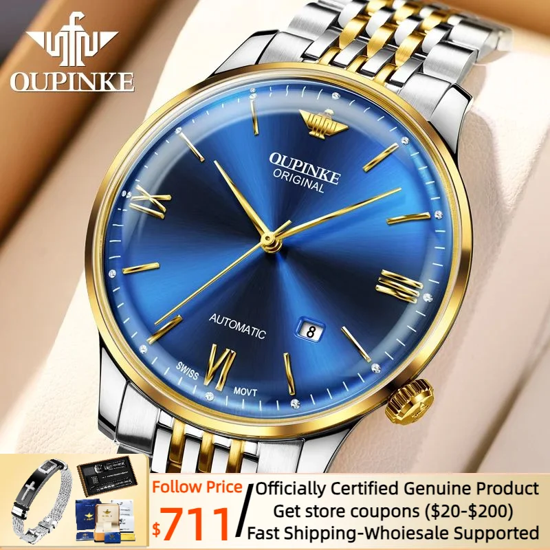 

OUPINKE Ultra Thin Watch Men Automatic Original Luxury Man Sapphire Crystal Waterproof Mechanical Watch for Man Fashion Reloj