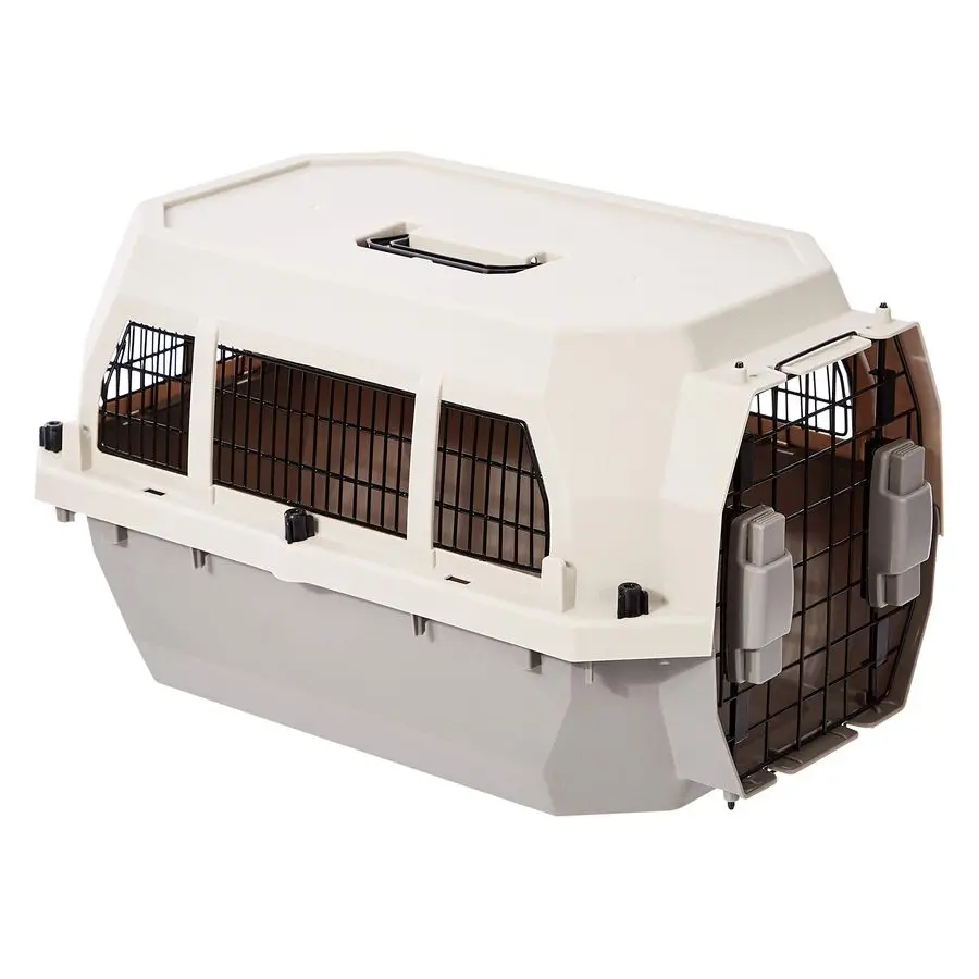 

HardSided Dog and Cat Kennel SingleDoor Travel Pet Carrier with Metal Wire Ventilation, 23.6 L x 15.7 W x 13.0 H, Beige