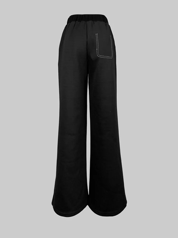 Freeacy Women\'s Autumn Suits V-neck Long Sleeves Top & Wide Leg Pants Two-piece Sets Urban Female Casual Streetwear Outfits