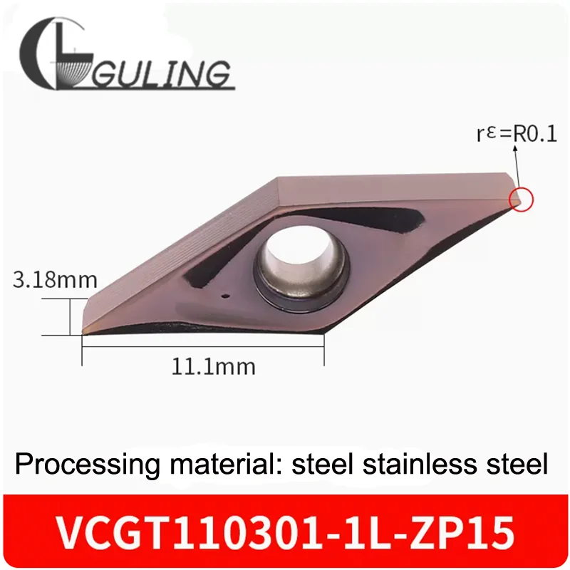 

GULING Stainless Steel Finish Turning Insert VCGT110302MF-1L Automatic Lathe Center Machine Front Sweep Alloy Carbide inserts