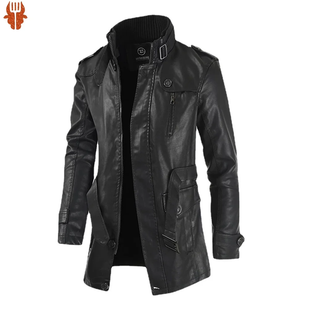 

2023 New High Quality Jacket Men's Street Windbreaker Coat Men Leather Clothing Thick Jacket Fleece Men Casual Jacket PU