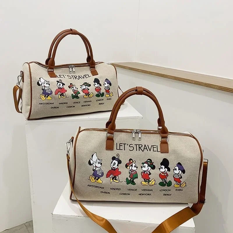 Disney\'s  New Cartoon Mickey Lady Handbag Large-capacity Multi-function Canvas bag Fashion All-match Lady  Messenger Bag