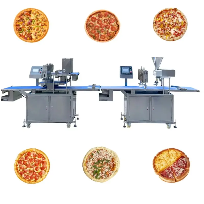 Multifunctional Commercial Pizza Production Line with Dough Sheeting Sauce Spreading Forming Baking Functions