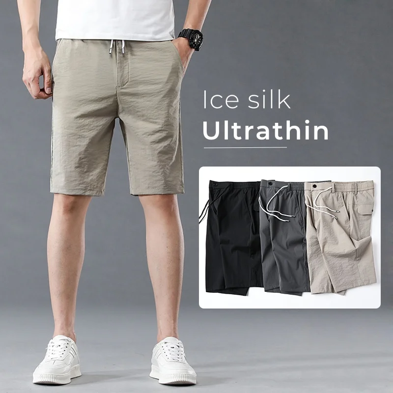 Shorts Men\'s Summer Thin Straight Quick-drying Breathable Loose Casual Beach Pants Knee-length Khaki Gray Male Short Pants