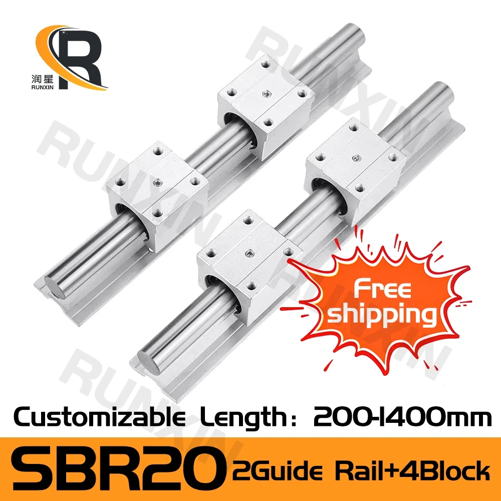 

RXTNC 2pcs Linear Rail SBR20 20mm Kit with 4pcs SBR20UU Aluminium Bearing Block 300 400 500 600 800 1000 For CNC Engraving part