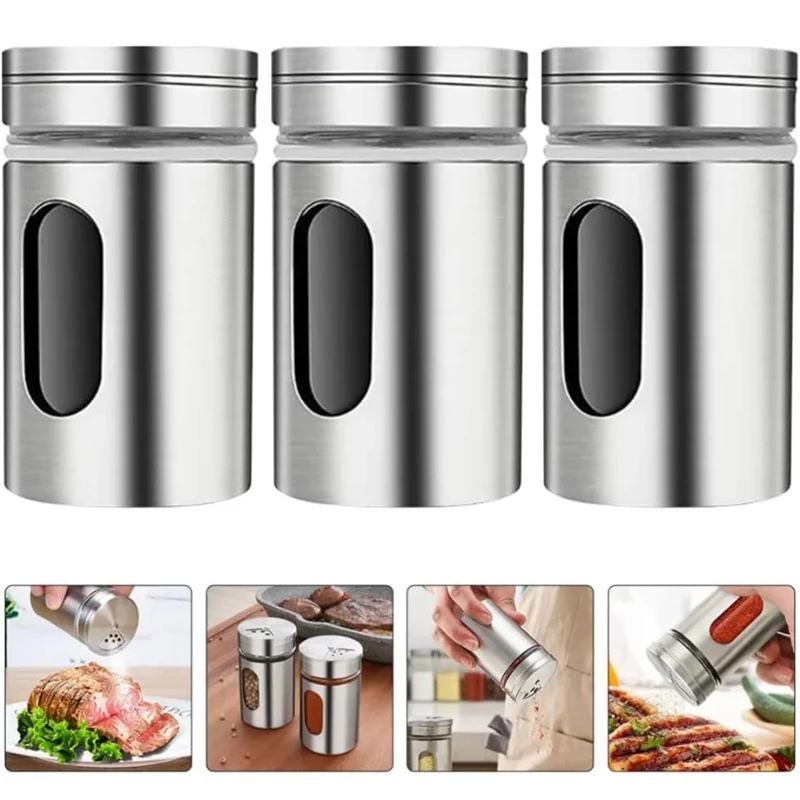 Seasoning Bottle Stainless Steel Rotating Spice Storage Box Condiment Jar BBQ Cooking Herbs Pepper Toothpick Holder Salt Shaker
