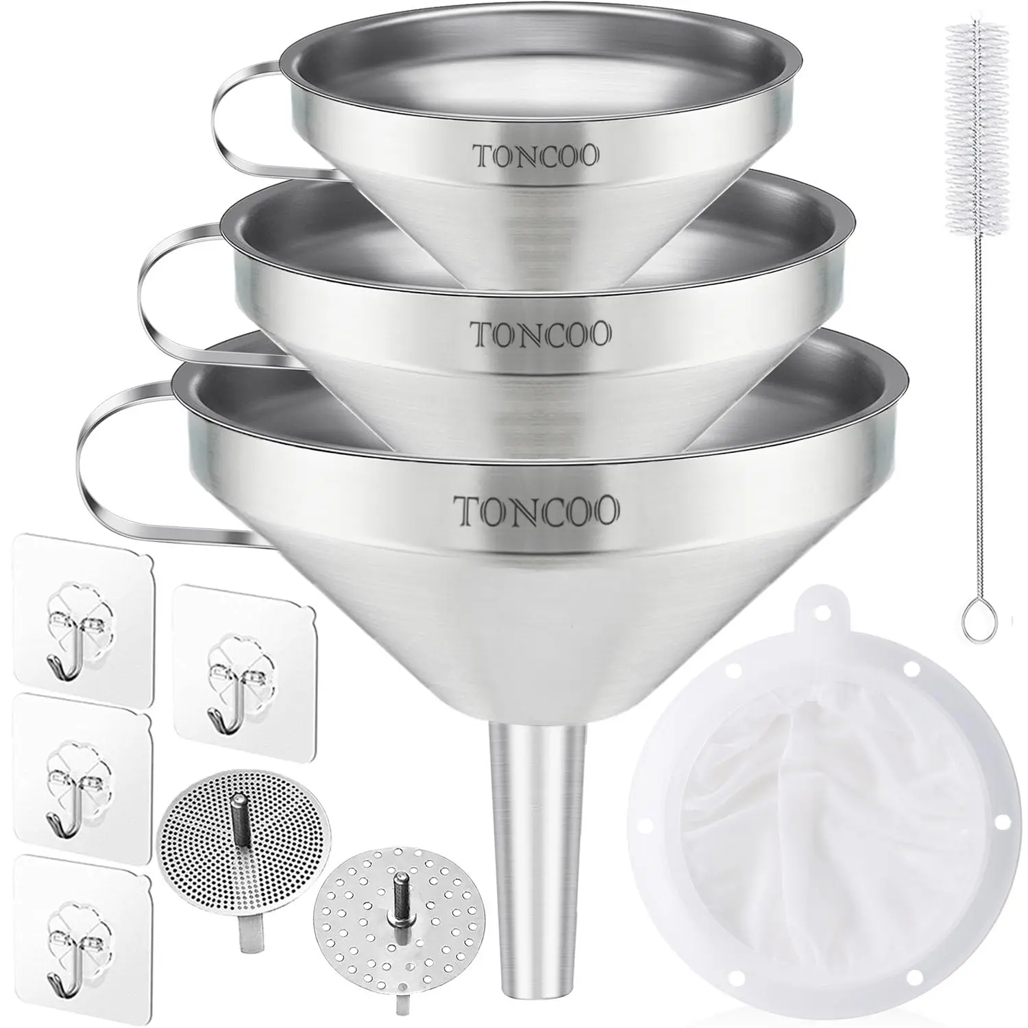 

3 Pack Stainless Steel Funnels for Kitchen Use with 3 Strainers, Funnel Set for Filling Bottles, Spice Jars, and Hot Liquids